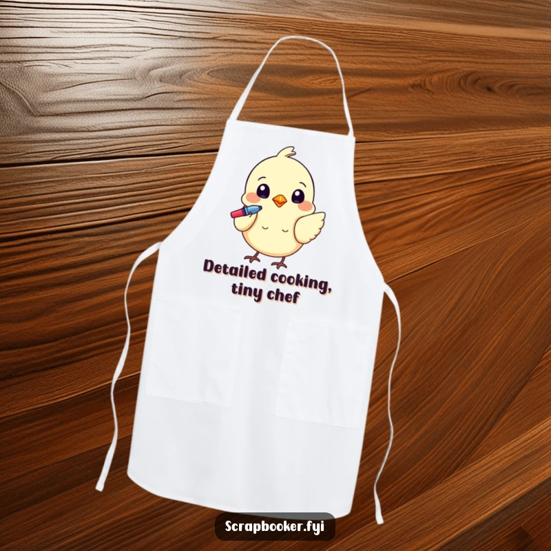 Funny apron featuring a tiny bird using a colorful pen to add details, perfect for protecting clothes during art.