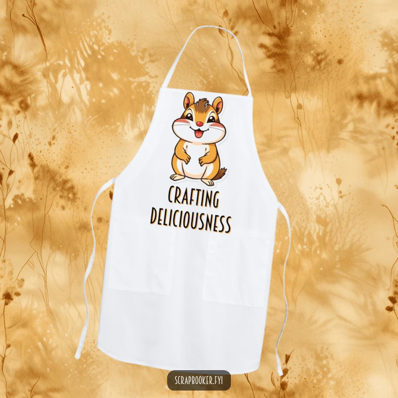 Funny Chipmunk Apron featuring a jovial chipmunk carefully cutting a patterned paper shape, great for crafting protection.