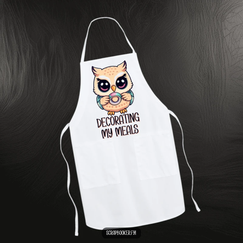 Funny Owl Apron: A wise owl with glitter tape, keeping you clean during crafts, a humorous and practical accessory.
