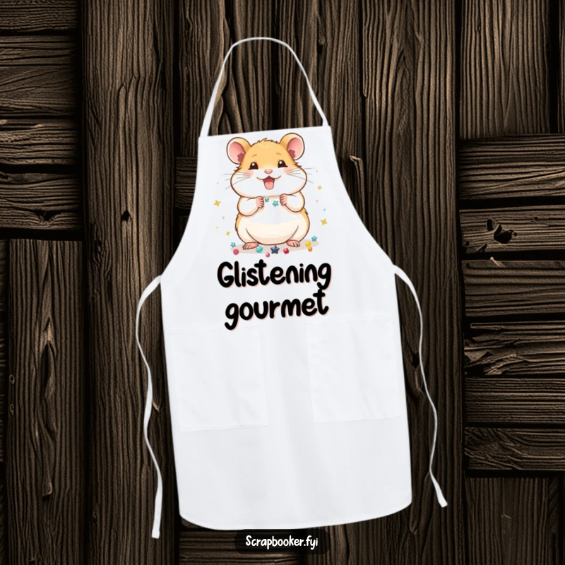 Funny Apron: A hamster cheerfully arranging shiny embellishments, perfect for adding humor to baking, crafting, or DIY projects.