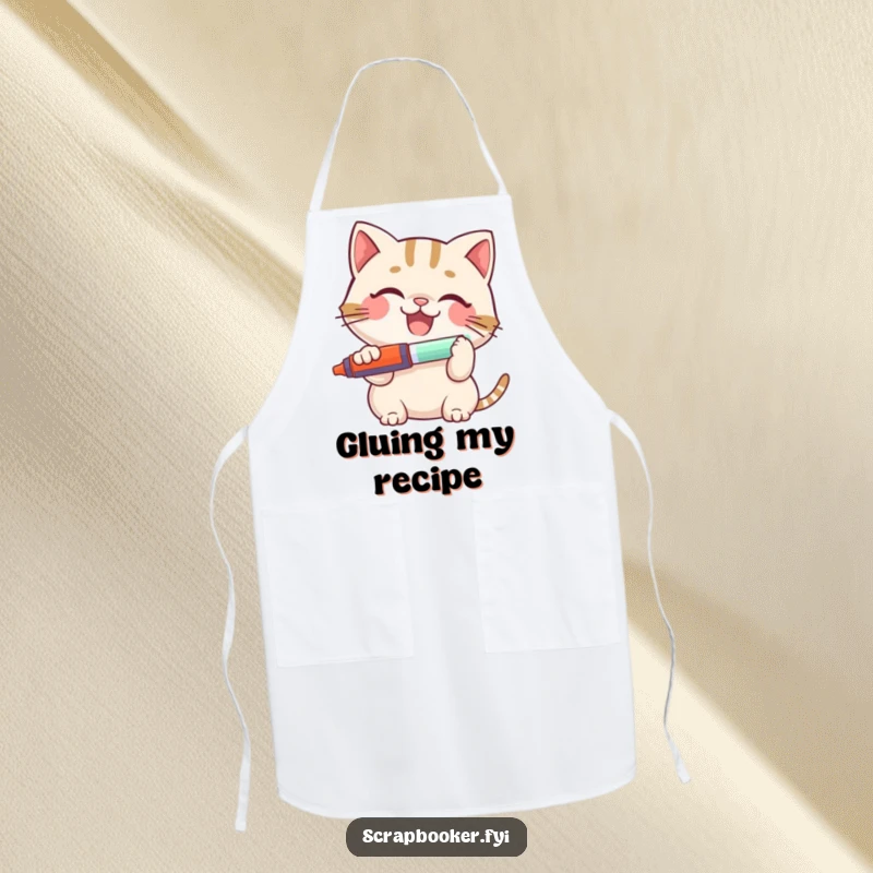 Funny Cat Apron: A happy cat using a glue stick, ready to protect you from crafts, a humorous and practical kitchen or art accessory.