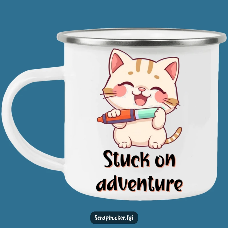 Funny Cat Glue Stick Camping Mug: Outdoor Adventures with a Hilarious Crafty Feline