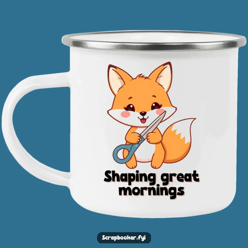 Funny Fox Crafting Camping Mug: Cheerful Fox with Scissors, Outdoor Art Lover Gift
