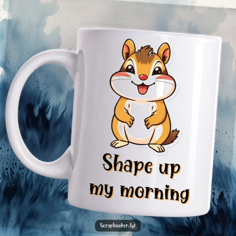 Funny Chipmunk Mug showing a jovial chipmunk carefully cutting a patterned paper shape, perfect for crafters.