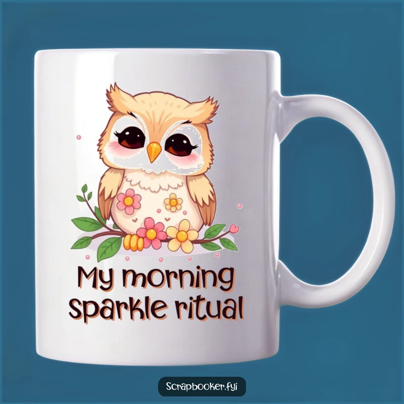 Funny Giggling Owl Arranging Flower Sequins Mug - Perfect Cute Crafting Gift