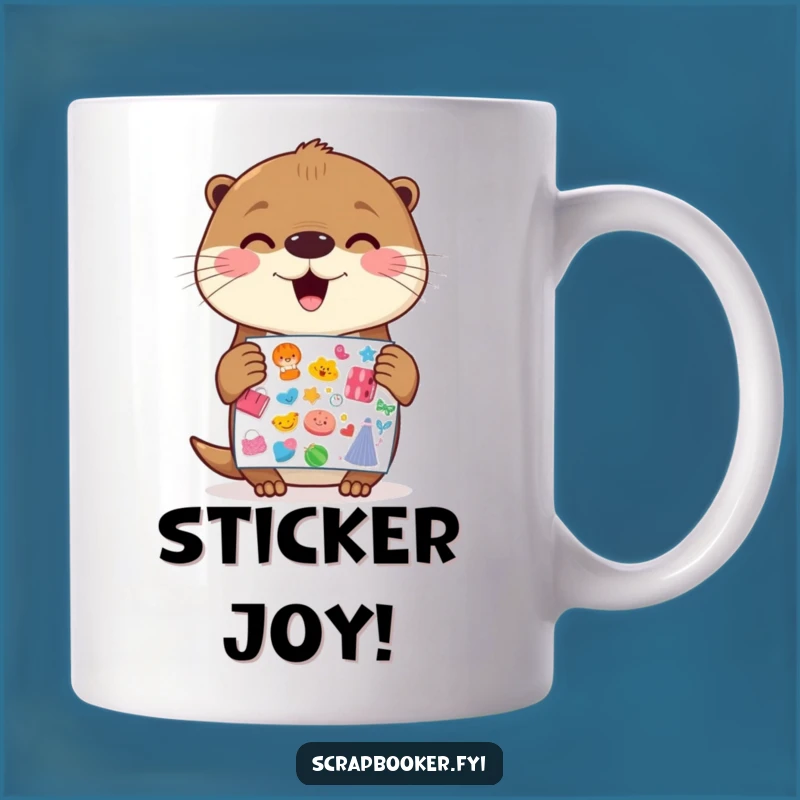 Funny Otter Mug: Sticker Joy - Cheerful & Gleeful Otter Gift for Collectors