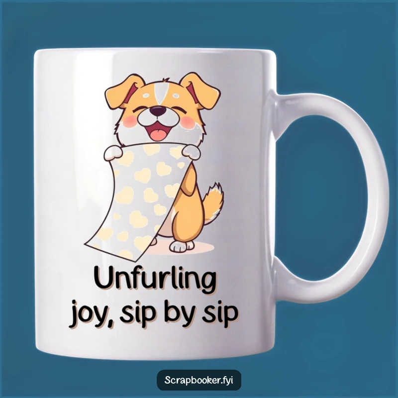 Funny Dog Paper Unfurling Mug: Joyful Canine's Flourish, Perfect Gift