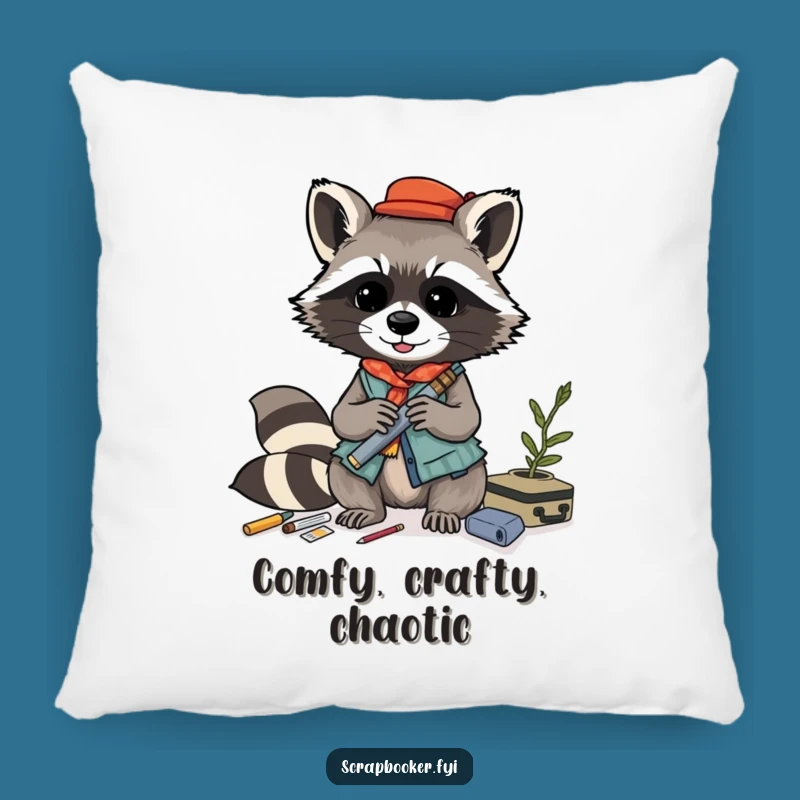 Funny Raccoon Collage Pillow: Cozy Accent for Crafty, Humorous Decor