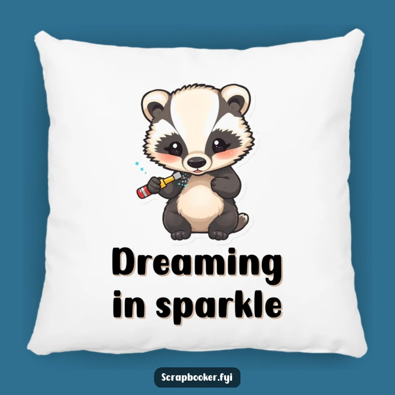 Funny Badger Glitter Artist Pillow: Cozy Comfort with a Sparkly Woodland Design