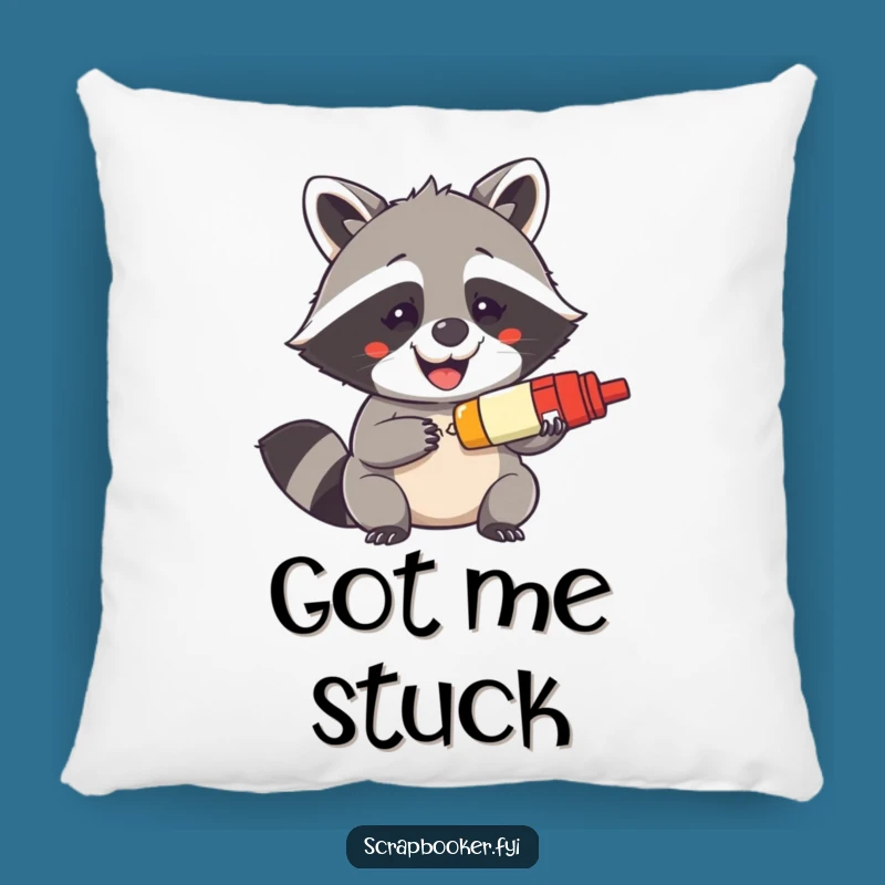 Funny Raccoon Pillow - Mischievous Glue Stick Cushion, Comfy Crafter Gift