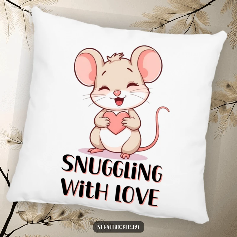 Funny Mouse Pillow: A giggling mouse drawing a heart, offering comfort and artistic humor, perfect for cozy spaces and art lovers.