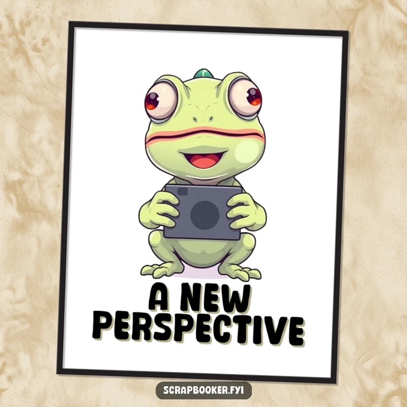 Funny chameleon photo digital art print showing a beaming chameleon, perfect for instant wall decor and as a funny gift.