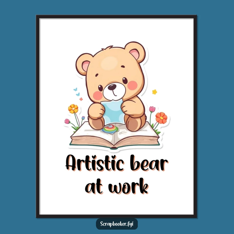Funny Bear Digital Art: Careful Crafting Print, Instant Artistic Gift for Walls!