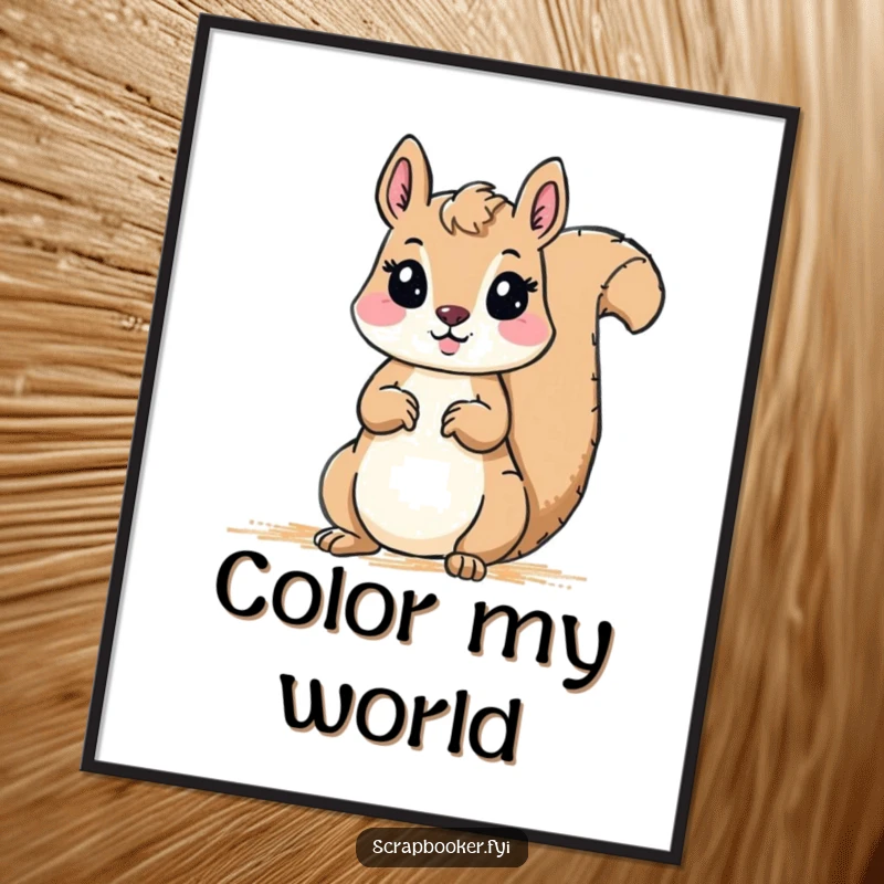 Funny Digital Art Print: A squirrel intently drawing a border with a crayon, offering whimsical and humorous artistic decor.