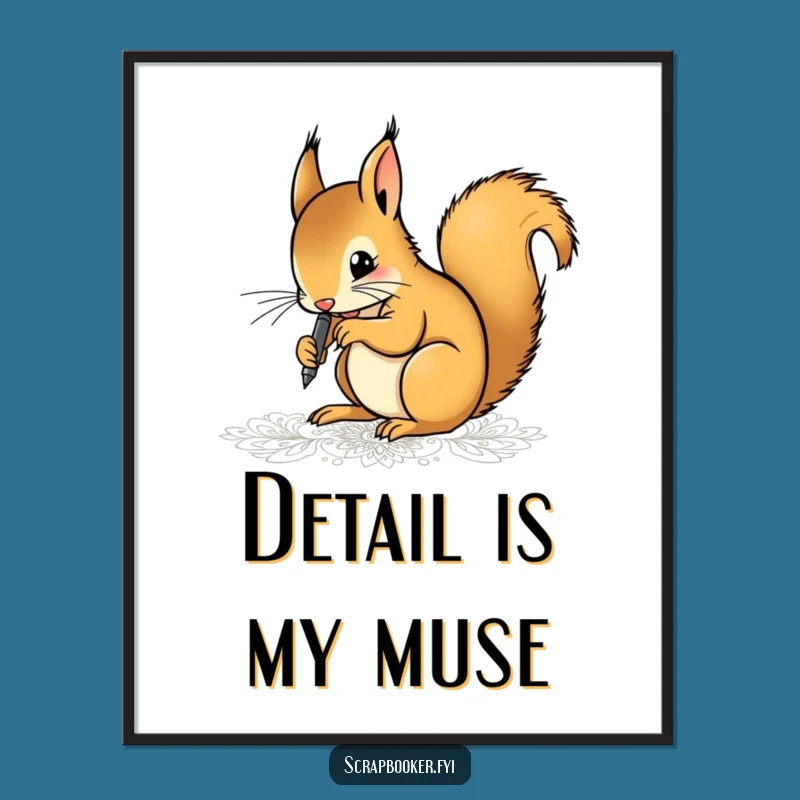 Funny Squirrel Artist Digital Print: Determined Pen Art, Perfect Instant Gift