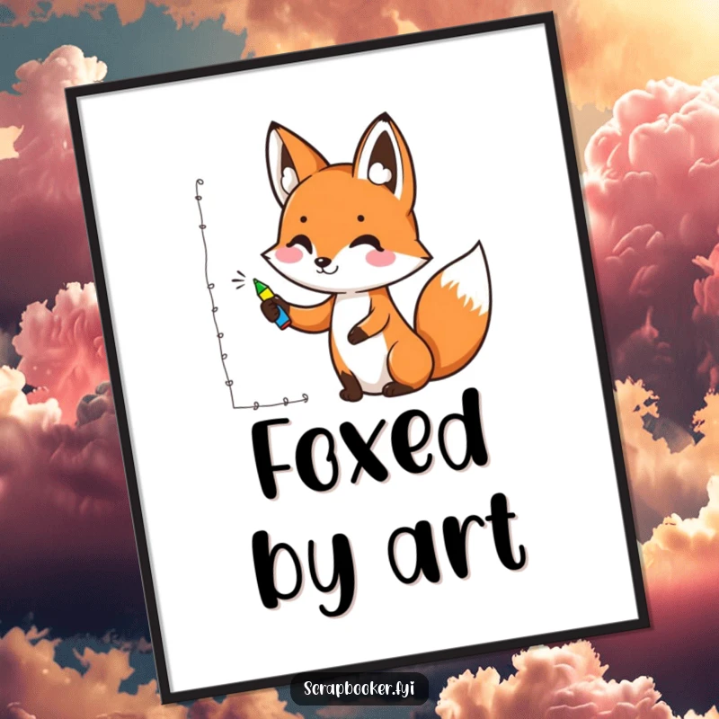 Funny digital art print of a cheerful fox drawing a decorative border with a marker, conveying artistic joy and whimsical humor.