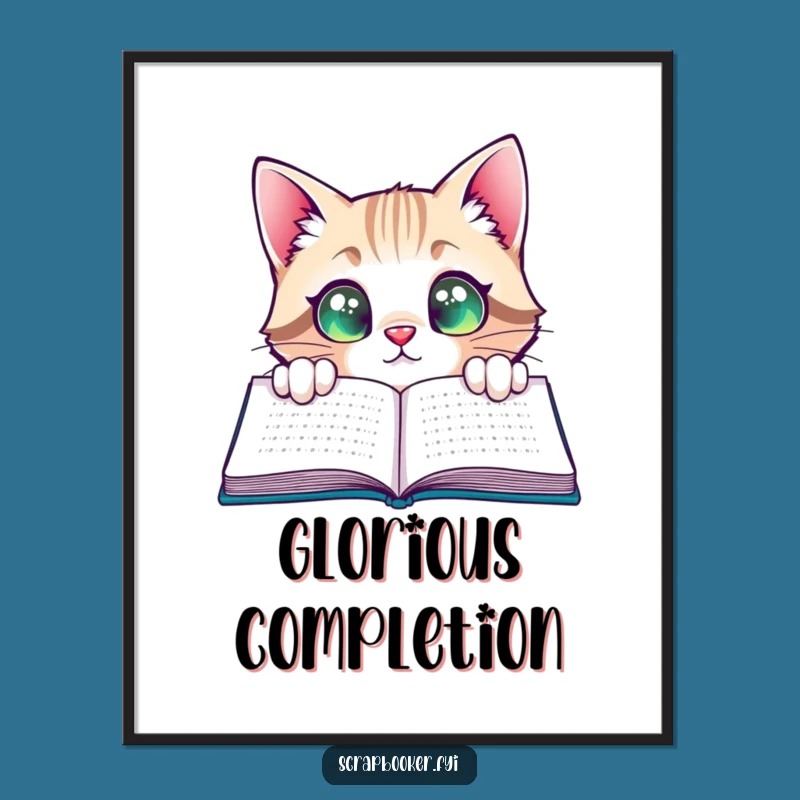 Funny Cat Digital Art: Reading Satisfaction - Instant Literary Wall Decor Gift