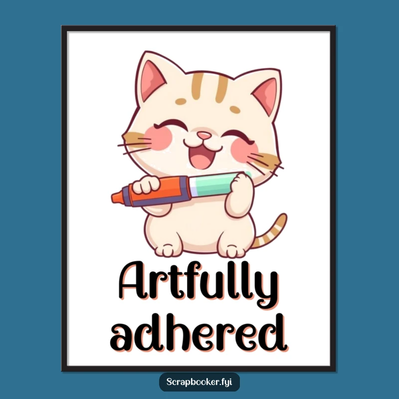 Funny Cat Glue Stick Digital Art: Hilarious Crafting Cat Printable for Instant Joy