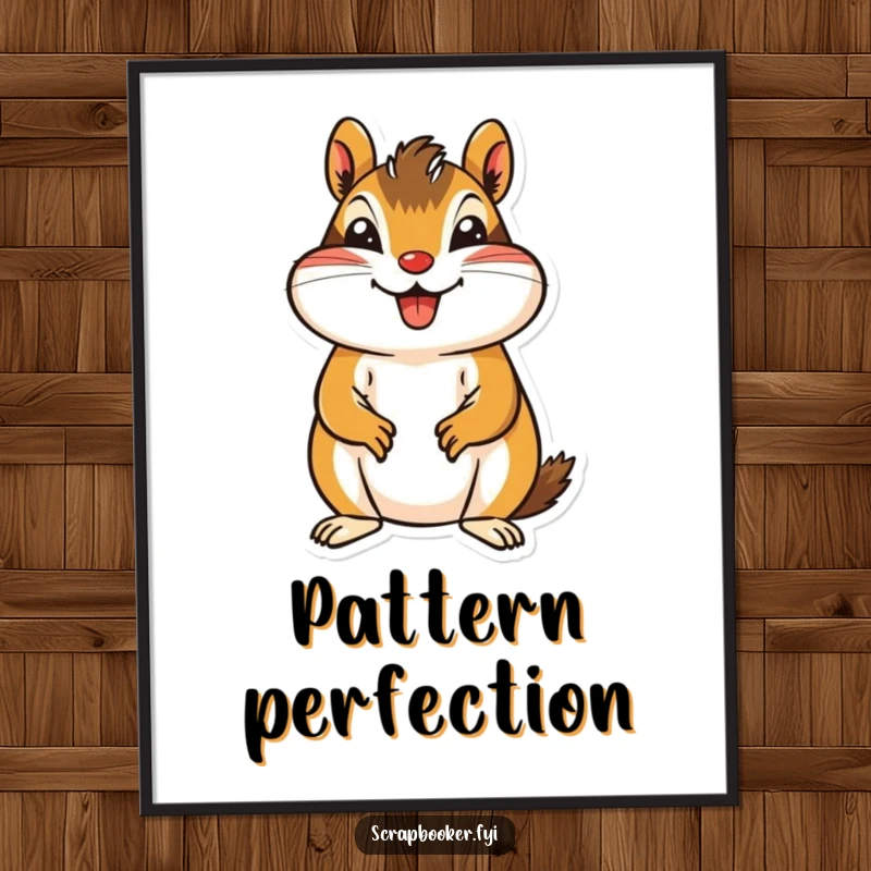 Funny Chipmunk Digital Art Print of a jovial chipmunk carefully cutting a patterned paper shape, instantly downloadable.