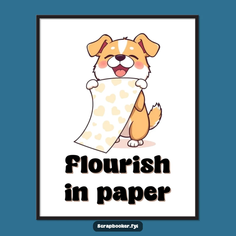 Funny Dog Paper Flourish Digital Print: Joyful Canine Art, Perfect Instant Gift