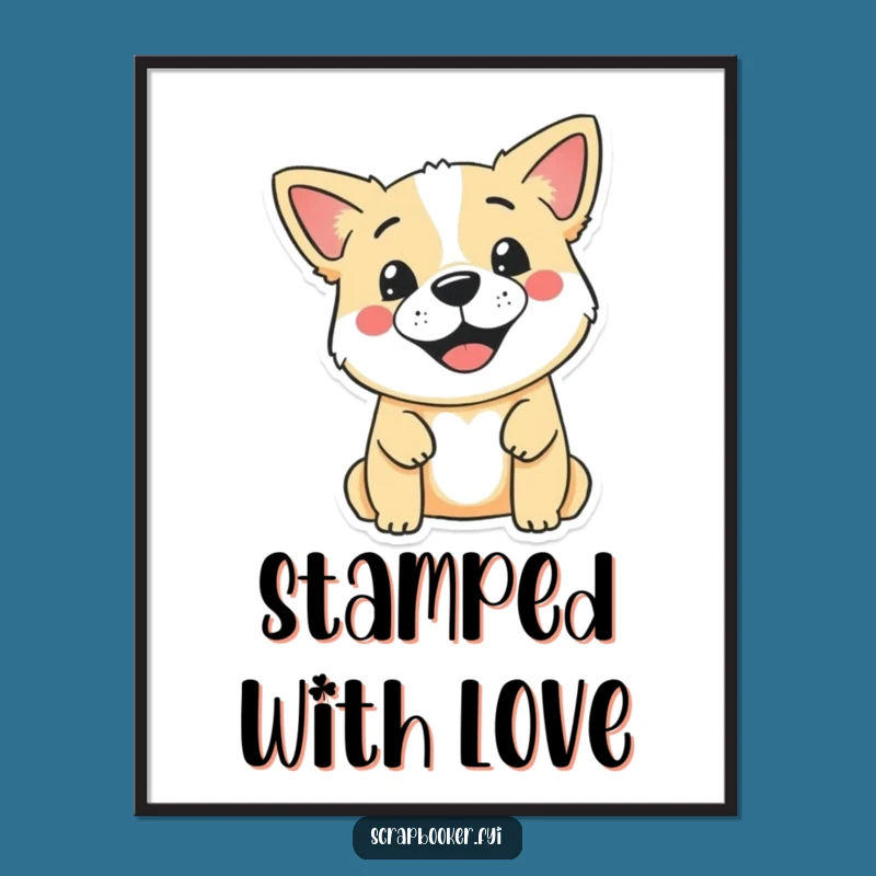 Funny Dog Stamp Digital Art: Smiling Dog Artist, Instant Whimsy, Perfect Funny Gift