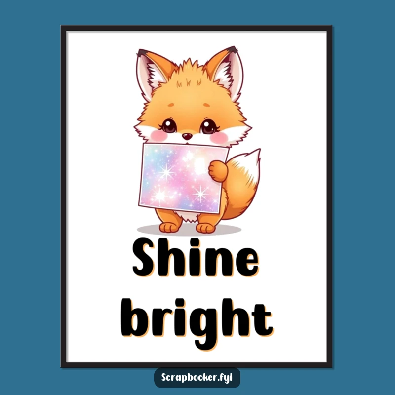Funny Fox Cub Digital Art: Sparkly Stickers & Joy, Instant Cute Decor Gift