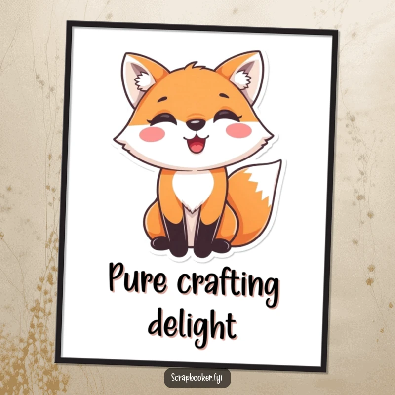 Funny fox digital art print of a delighted fox gluing decorative paper, highlighting crafting joy. Instant gift.