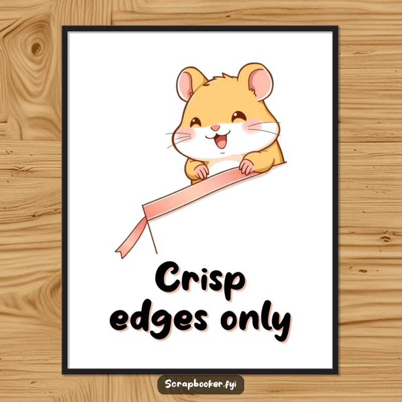 Funny digital art print of a happy hamster carefully taping a ribbon along a page edge, ideal for decor.
