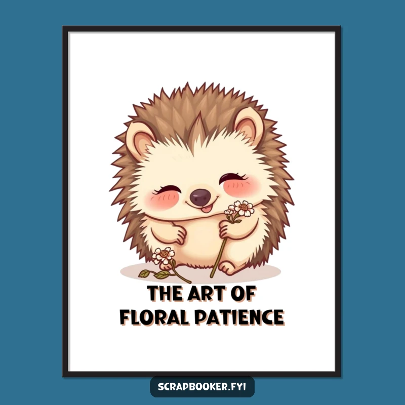 Funny Hedgehog Digital Art: Giggling Flower Artist Print for Instant Joyful Decor