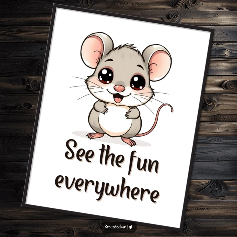 Funny mouse digital art print, cheerfully adding googly eyes to a whimsical drawing, perfect for instant quirky decor.