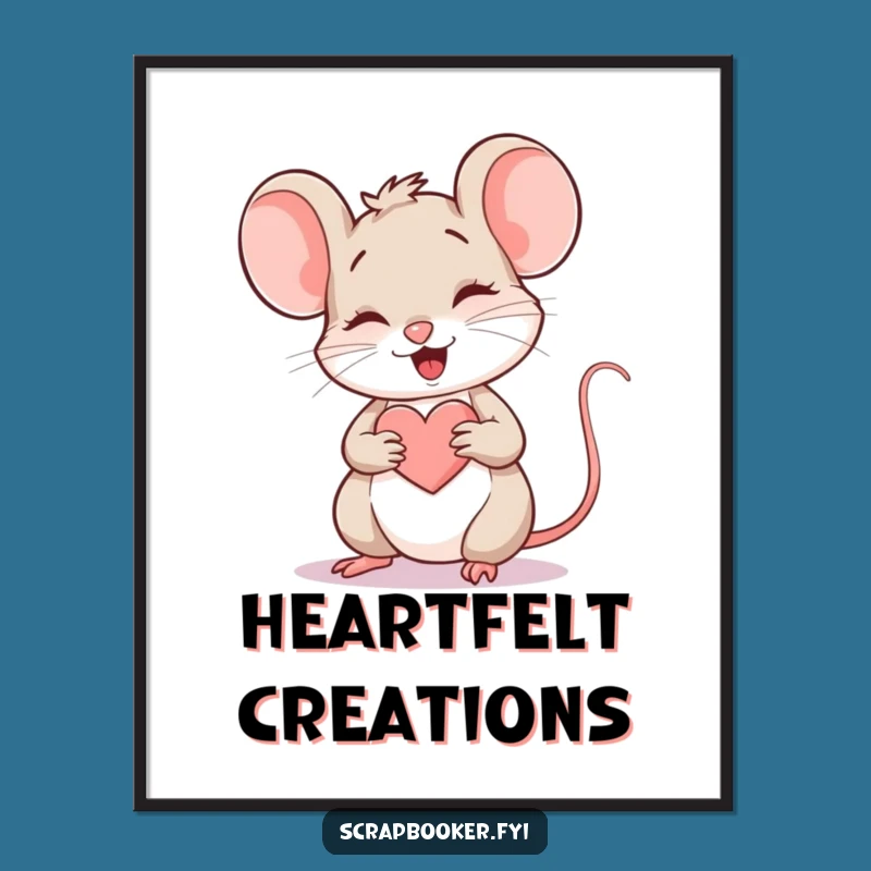 Funny Mouse Heart Digital Art: Adorable Mouse Printable for Instant Joy