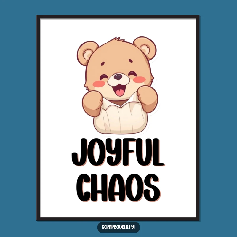 Funny Bear Cub Digital Art: Ripping Paper Fun, Instant Joyful Decor Gift