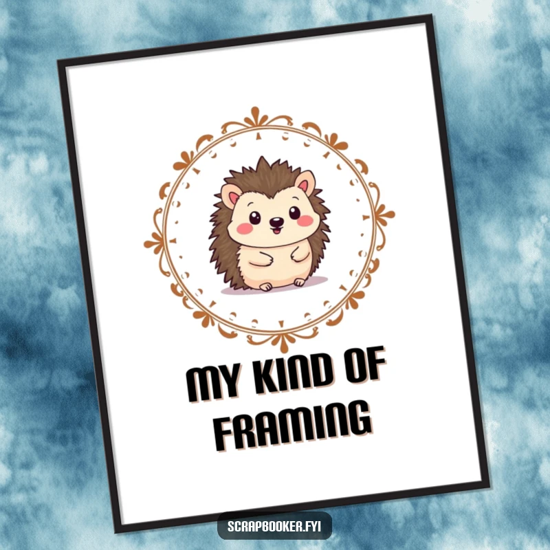 Funny hedgehog digital art print of a cheerful artist drawing a border, perfect for instant creative decor.