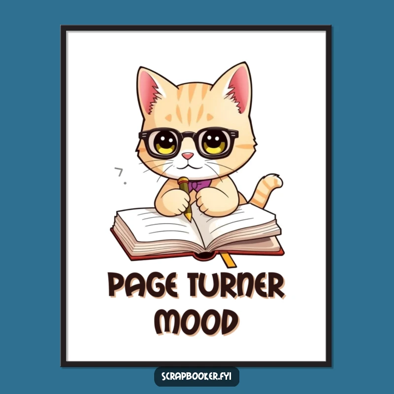 Funny Cat Bookmark Digital Print: Elegant Feline Art for Walls