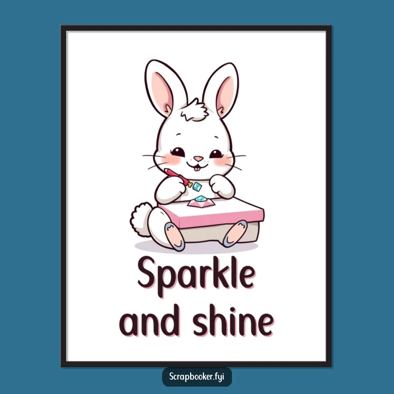 Funny Bunny Crafting Digital Art: Playful Gem Bunny, Instant DIY Decor