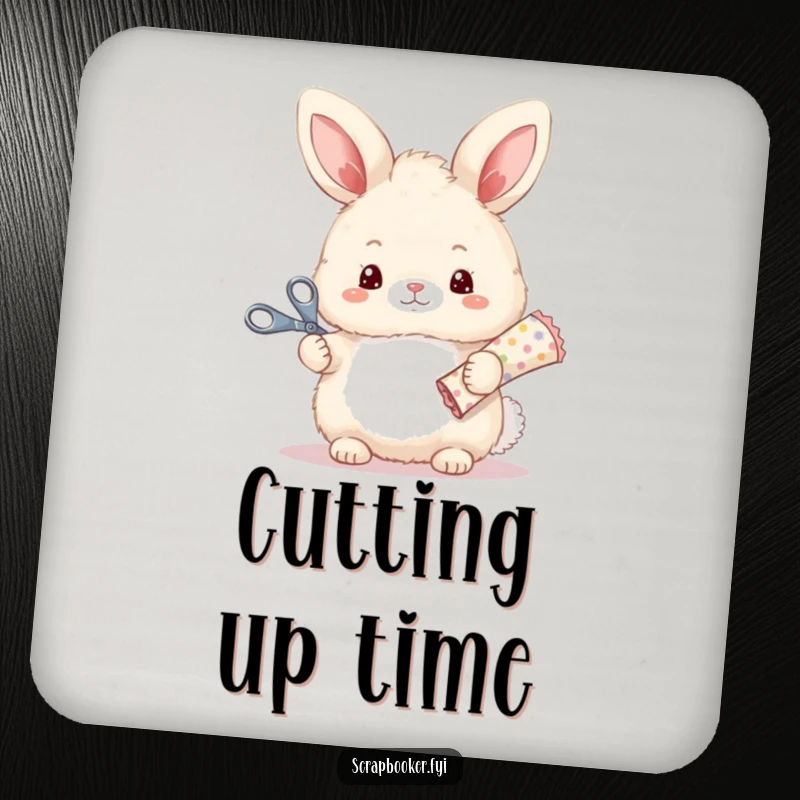 Funny drink coasters showcasing a bunny with crafting tools, adding creative flair and surface protection.