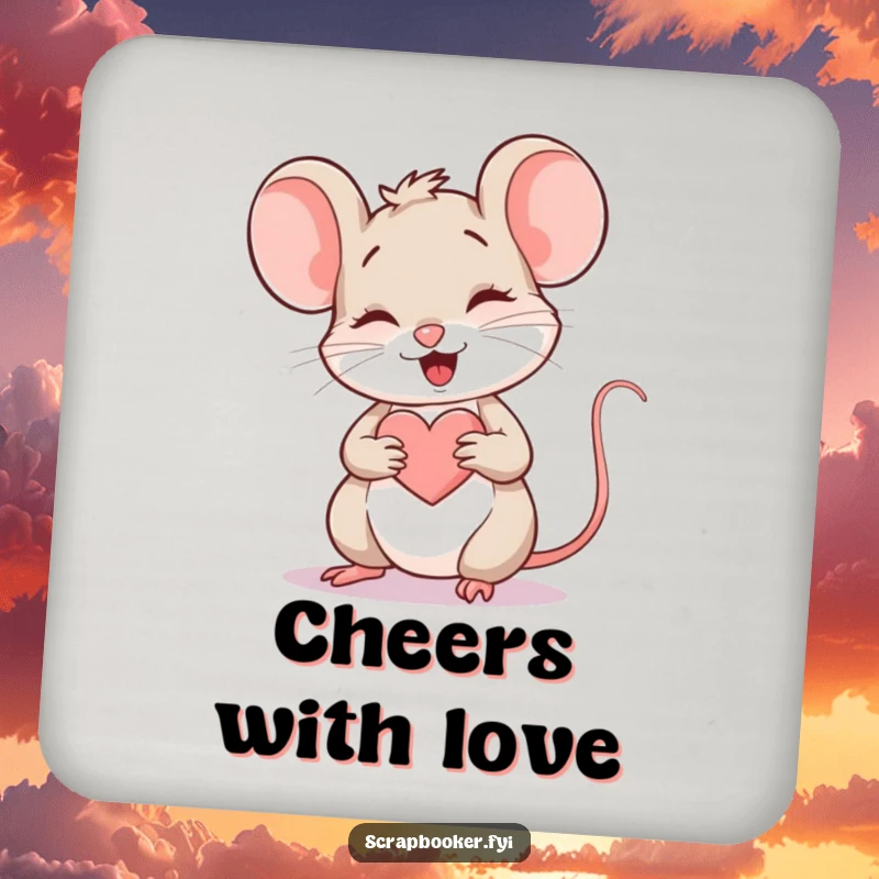 Funny Mouse Coaster: A giggling mouse drawing a heart, humorously protecting surfaces, a charming and practical home accessory.