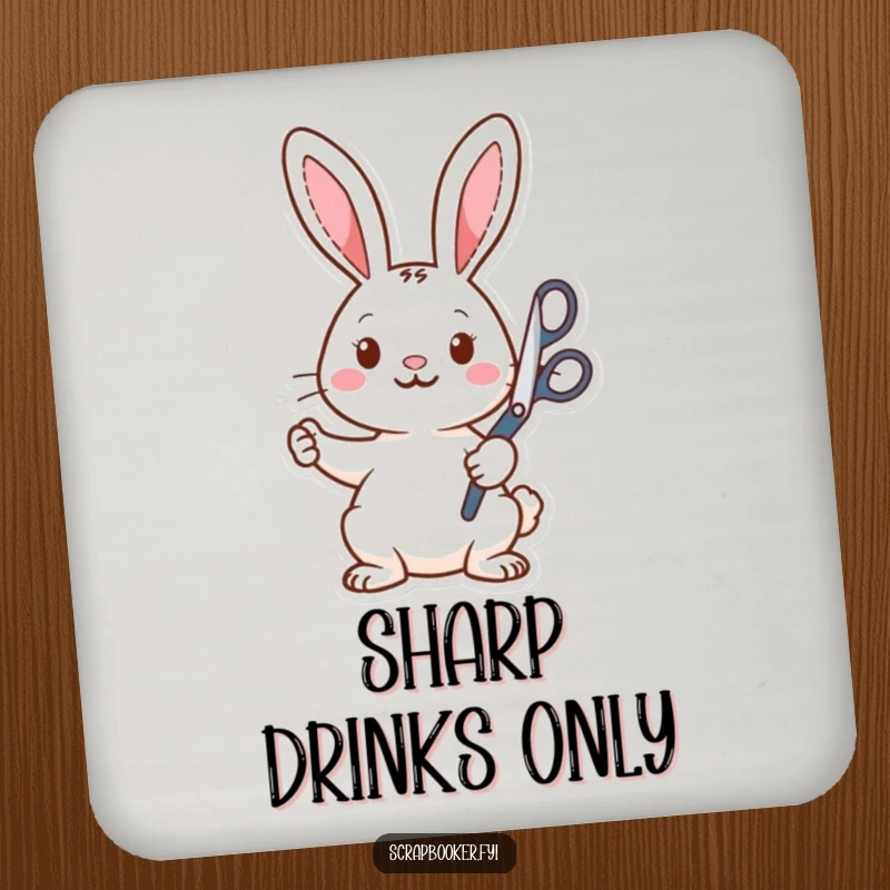 Funny Coaster: A whimsical rabbit artist with scissors, adding a humorous touch to protect drinks, ideal for creative spaces.