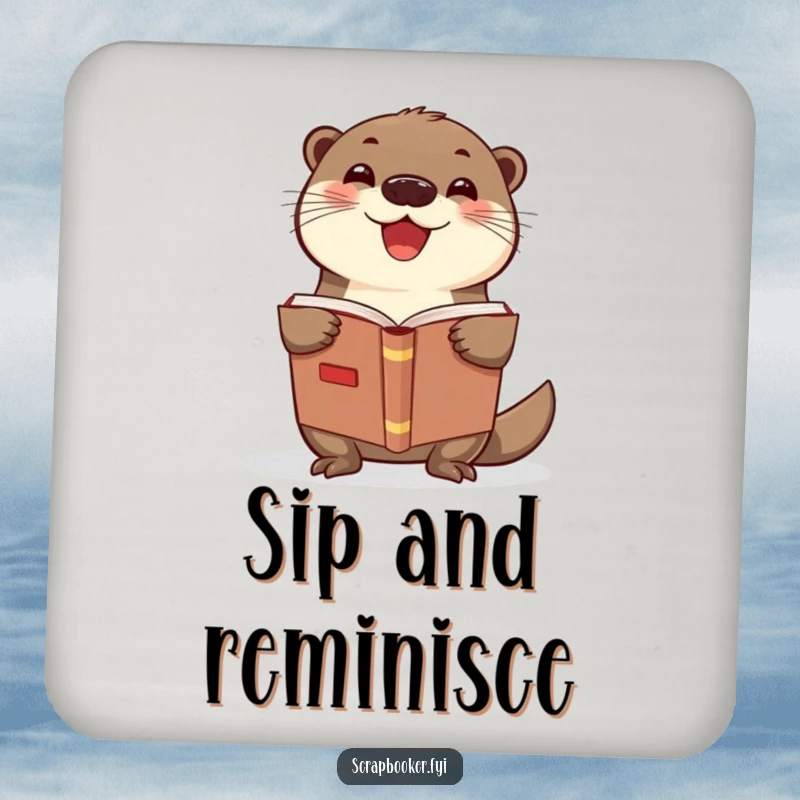 Funny otter scrapbook coasters featuring a delighted otter, protecting surfaces with humor and as a funny gift.
