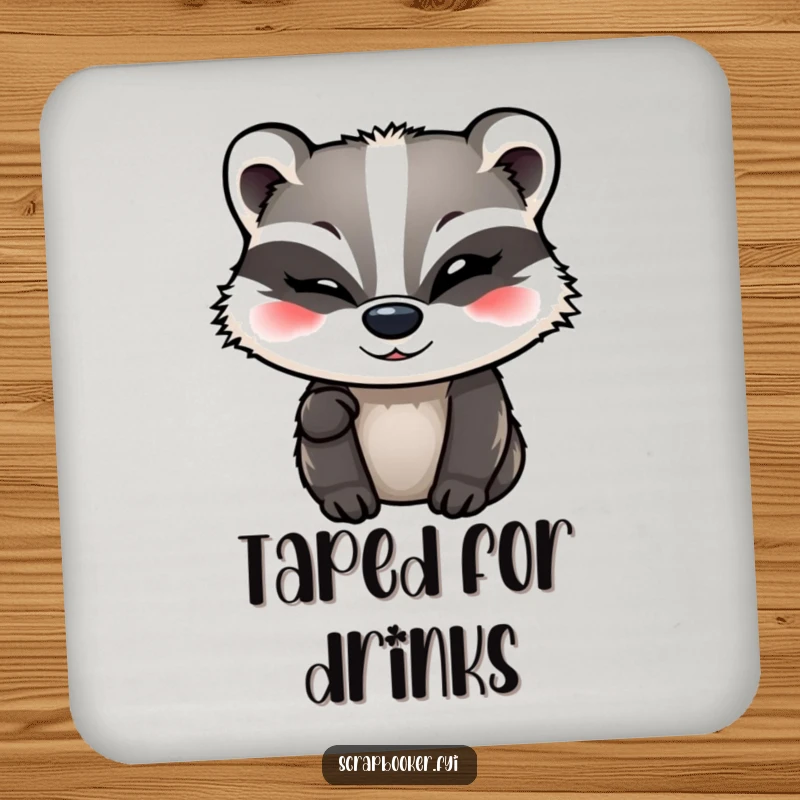 Funny Badger Coasters featuring a winking badger adding a final flourish of decorative tape, protecting surfaces with charm.