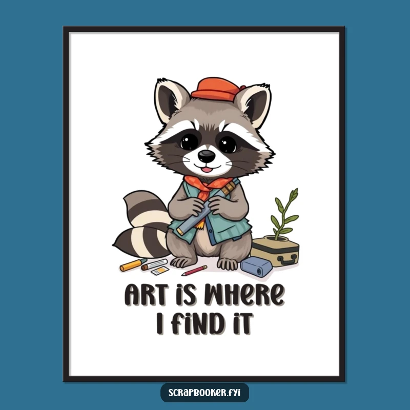 Funny Raccoon Collage Poster: Playful Art Print for Creative Spaces