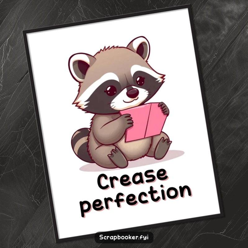 Funny content raccoon folding a vibrant piece of paper, creating a whimsical and hilarious piece of wall art.