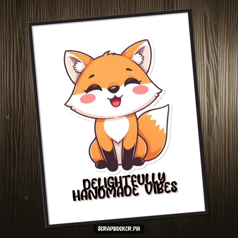 Funny fox poster featuring a delighted fox gluing decorative paper, bringing artistic joy to any room. Great gift.