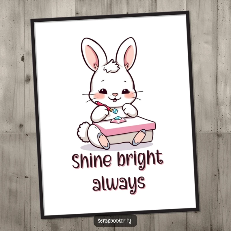 Funny Bunny Poster: A playful bunny happily glues a sparkling gem onto a project, adding a touch of DIY magic.