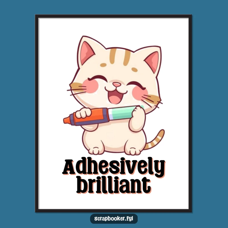 Funny Cat Glue Stick Poster: Adorable Wall Art for a Hilarious Crafting Space