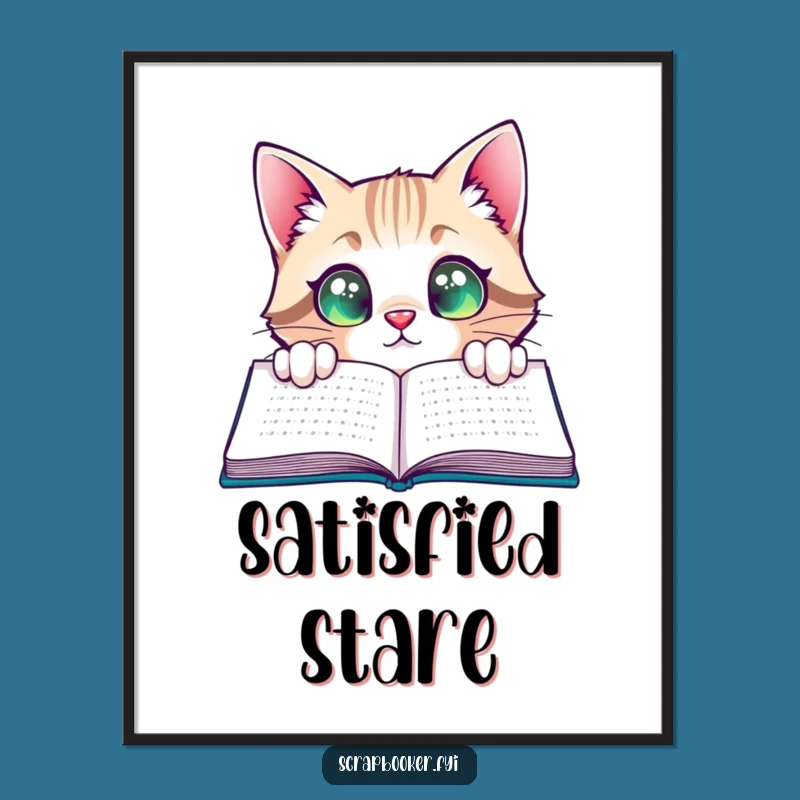 Funny Cat Poster: Reading Satisfaction Art - Whimsical Wall Decor Gift