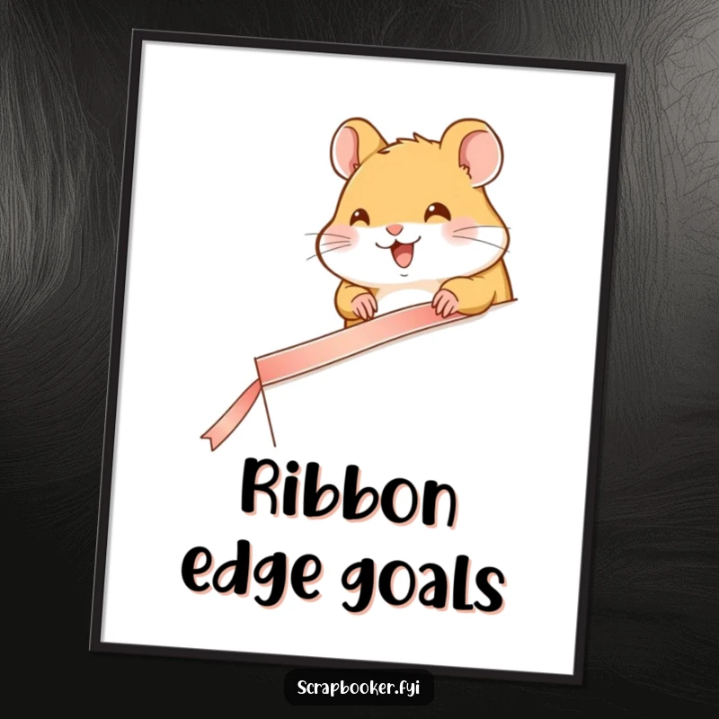 Funny poster showing a happy hamster carefully taping a ribbon along a page edge, ideal wall art for organizers.