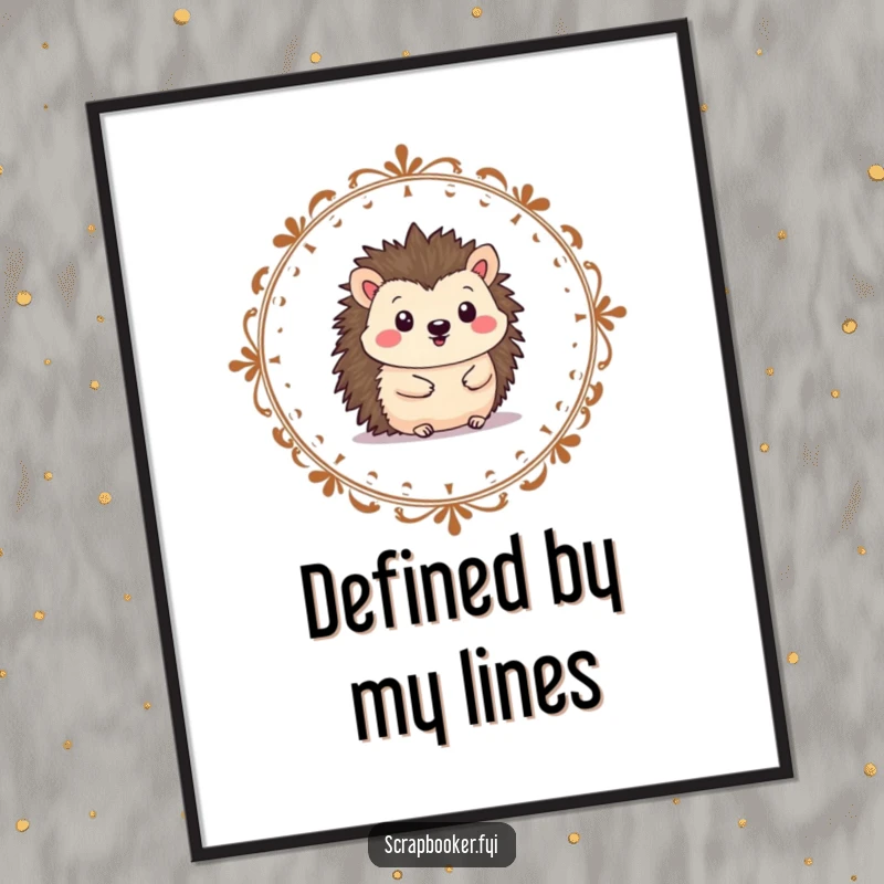 Funny hedgehog poster depicting a cheerful artist drawing a decorative border, ideal for humorous wall art.