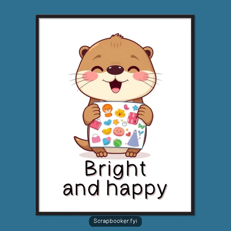 Funny Otter Poster: Gleeful Sticker Anticipation - Cheerful Wall Art Gift