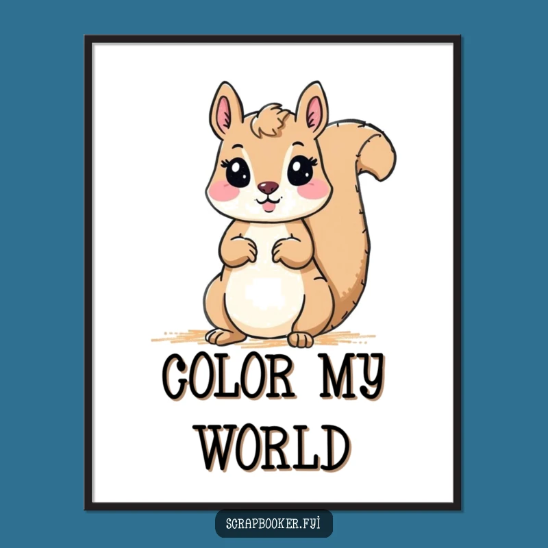 Funny Squirrel Art Poster: Crayon Border & Whimsical Decor Gift